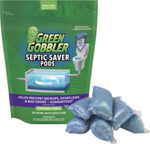 Green Gobbler Septic Saver Treatment Pods with Bacteria for Healthy Septic System, 6 Month Supply, 1.30 oz (Package May Vary)